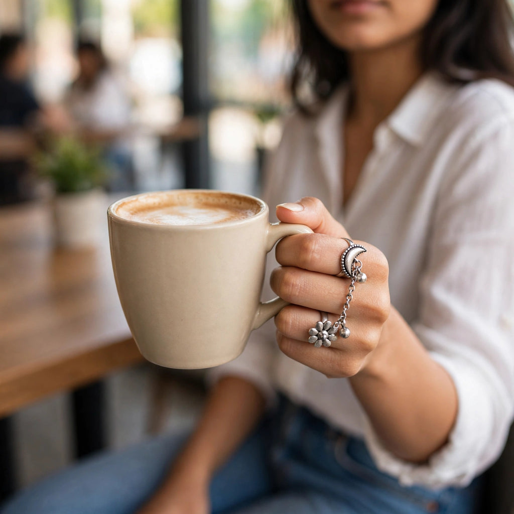 Elegant Oxidized Finger Chain Ring