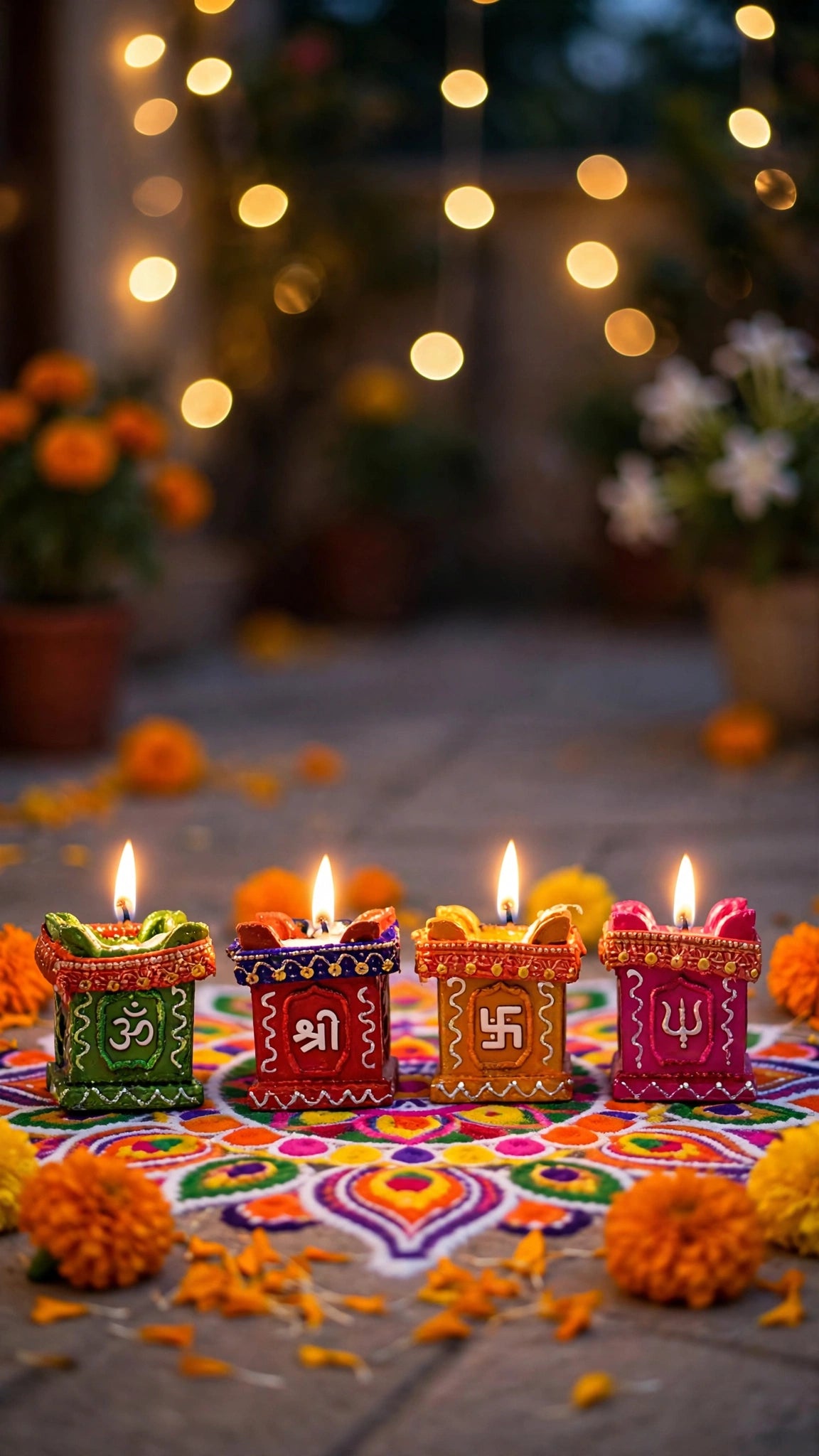 Set of 4 Clay and Terracotta Colourful Hand Painted Puja Tulsi Diya Candle for All Kind of Festival Diwali, Navratri for Home Decoration (Multicolour)